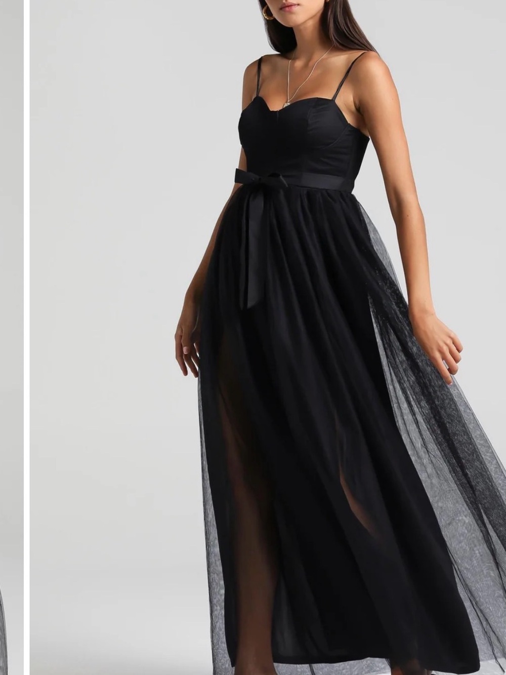 Showpo Black Spaghetti-Strap Tulle Maxi Dress